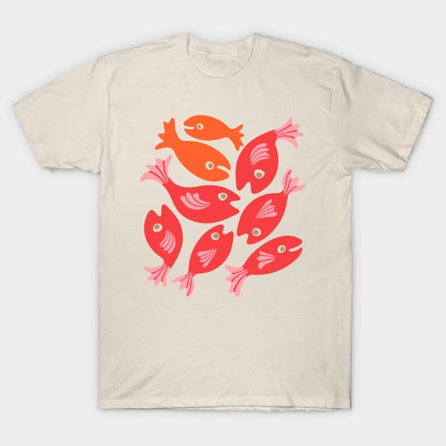 TEEMING Cute Swimming School of Fish Red Orange - UnBlink Studio by Jackie Tahara T-Shirt by UnBlink Studio by Jackie Tahara